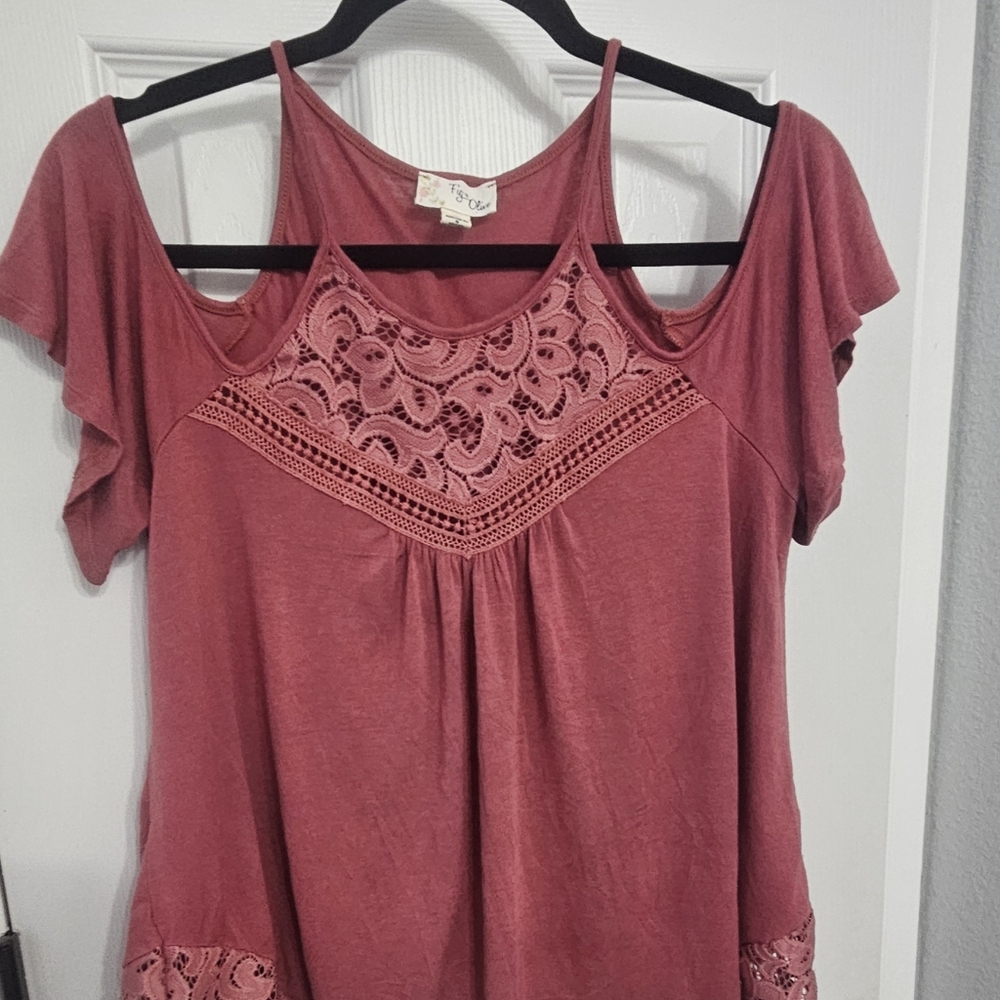 Fig & Olive Cold Shoulder Peasant Top